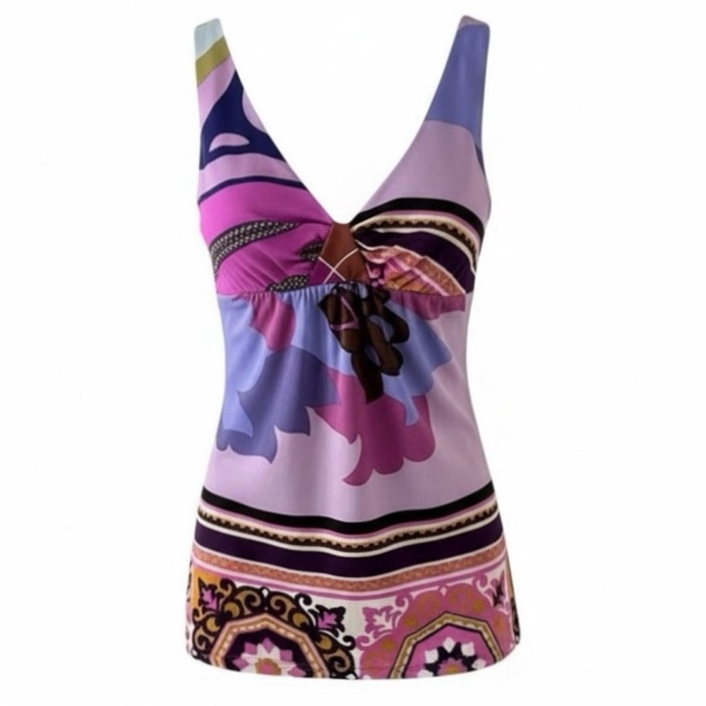 Alice & Trixie Vibrant Abstract Print Sleeveless V-Neck Silk Top Size Medium